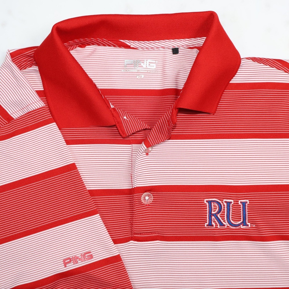 Ping Radford University RU Polo Shirt Mens Small Red‎ White Stripes